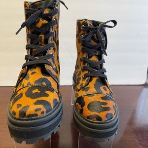Schutz Combat Boots Leopard Lace Up Size - 6